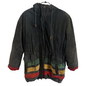 Vintage 90s Outerwear G-III Large Leather Blue Striped Bomber Jacket Coat